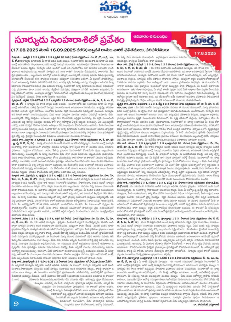 Sun Transit in Leo (17 Aug 2025 – 16 Sep 2025)